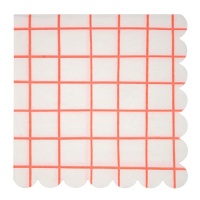 Neon Coral Grid Print Large Paper Napkins By Meri Meri